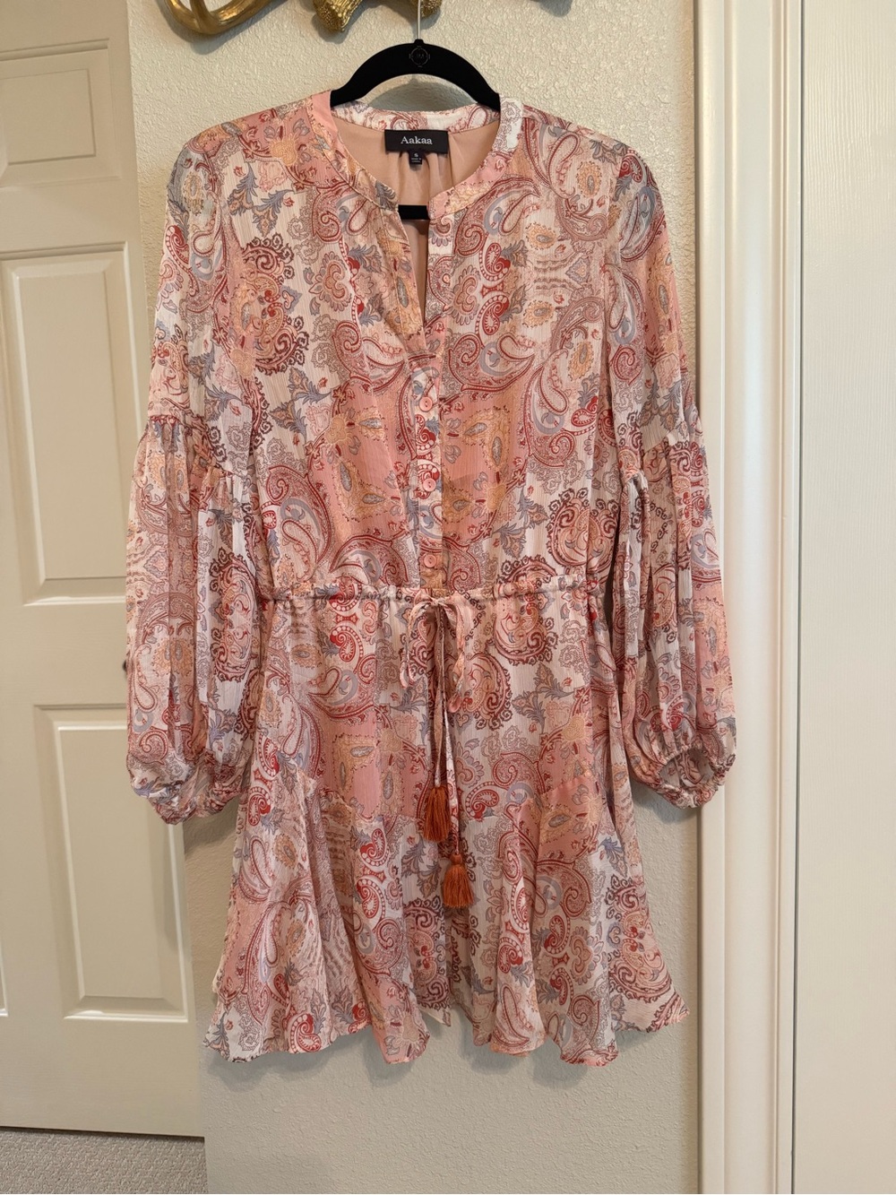 Aakaa Pink Paisley Tie-Waist Dress